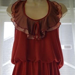 70's vintage disco ruffle dress peach,bronze,burnt